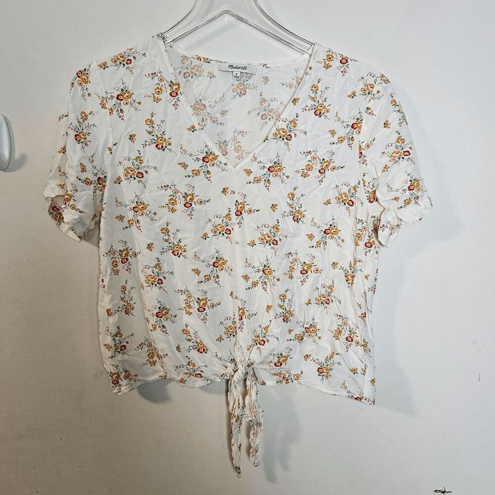 Madewell Novel Tie Front in Windowbox Floral V Neck Short Sleeve Shirt L2903 Wom